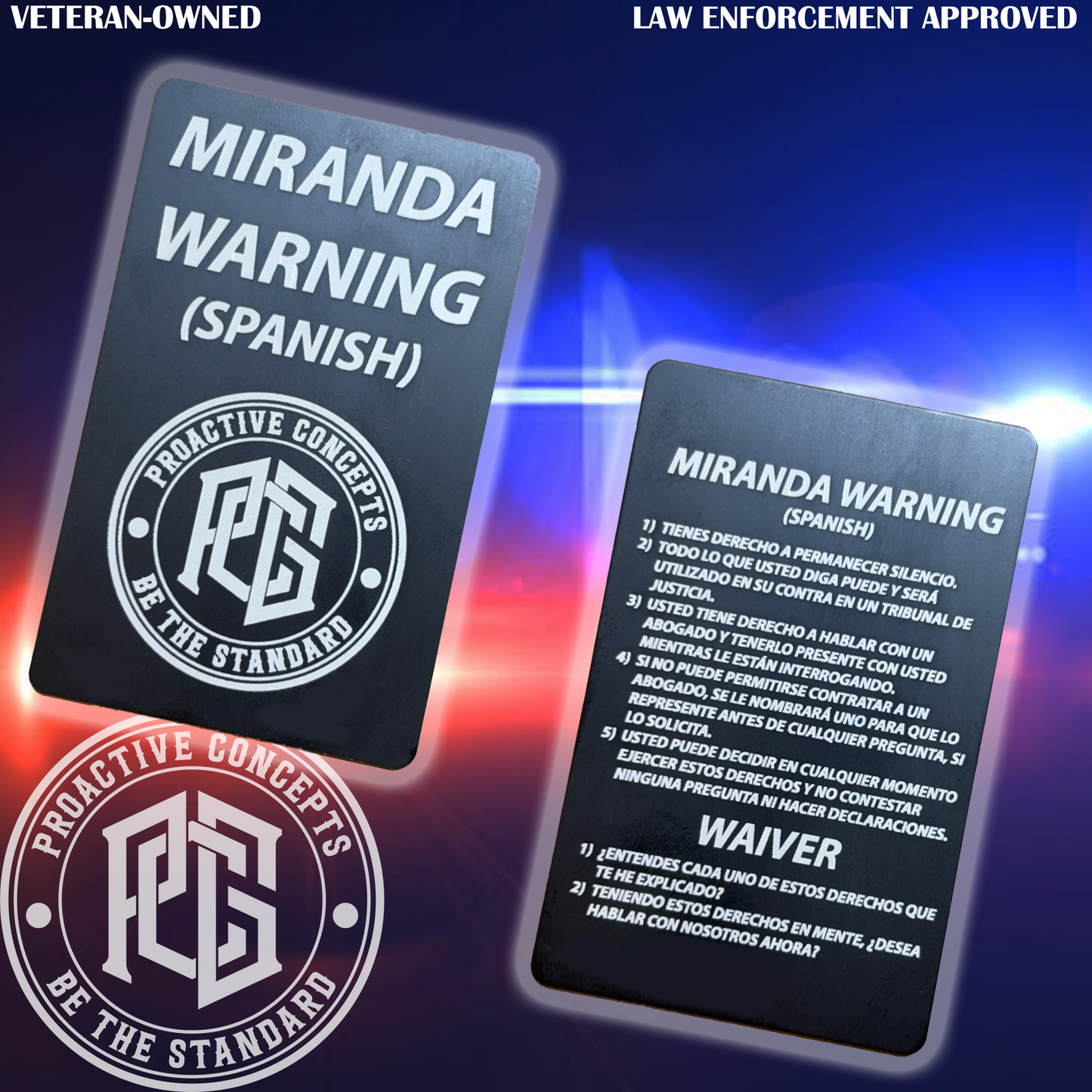 Aluminum Miranda Warning Card (SPANISH)