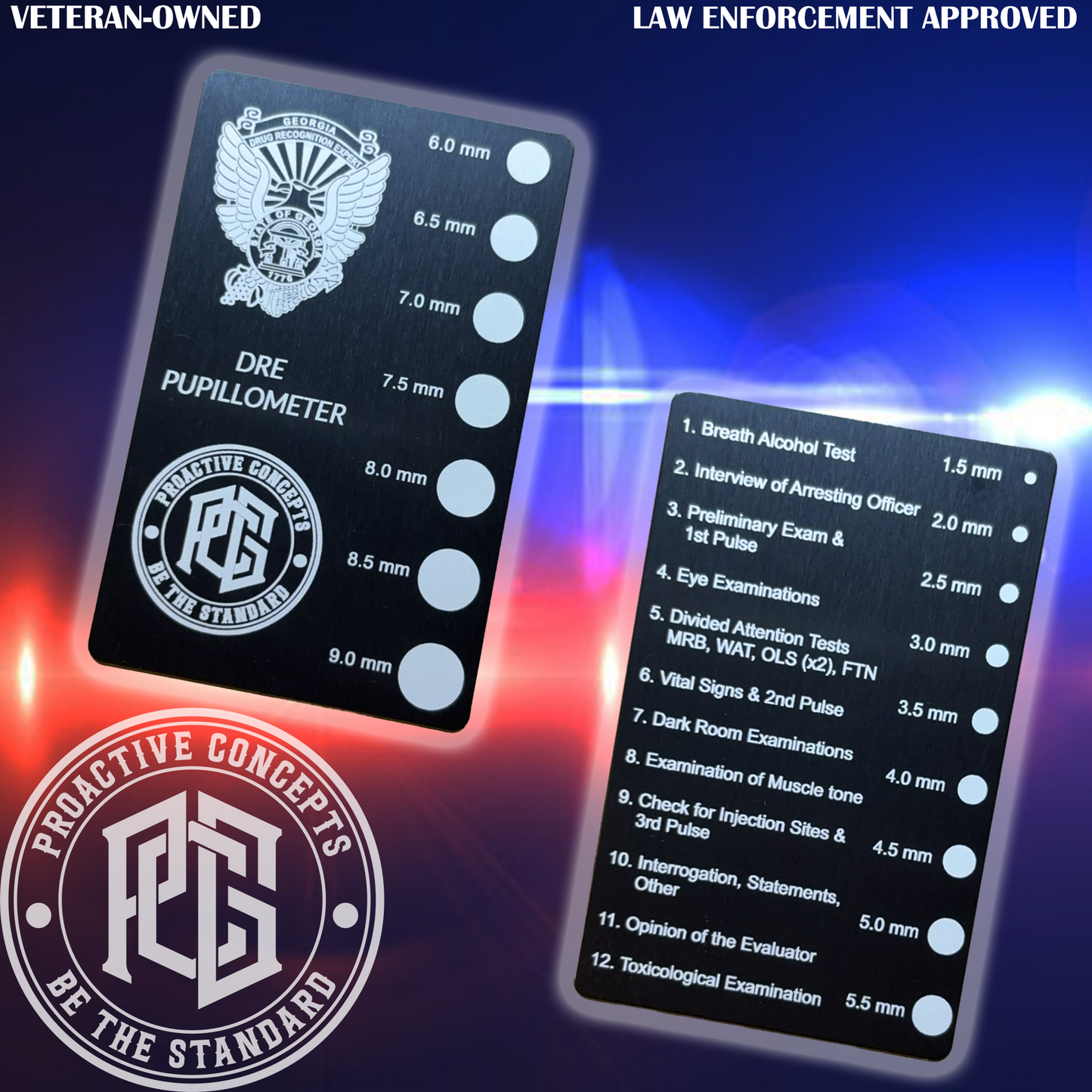 Aluminum DRE PUPILLOMETER & 12 Step Process Card